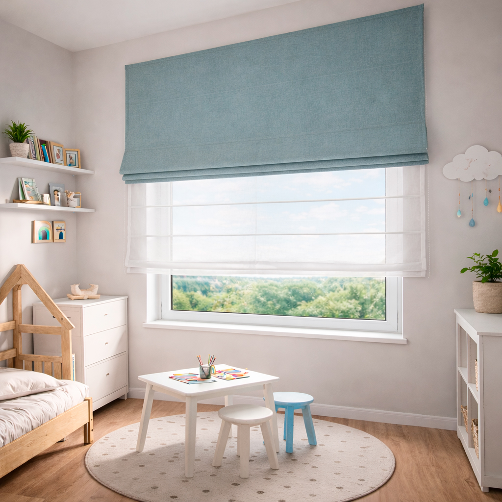 Двойная римская штора Eclipse бирюзовый блэкаут с тюлем