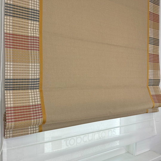 Двойная римская штора день-ночь Inspire Elegance Tartan темно-бежевая