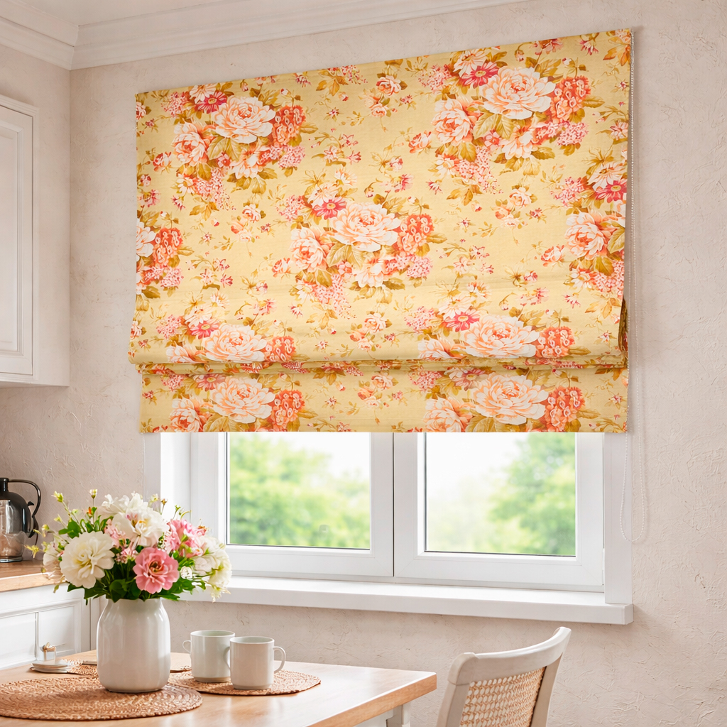 Римская штора с цветами Flores, хлопок