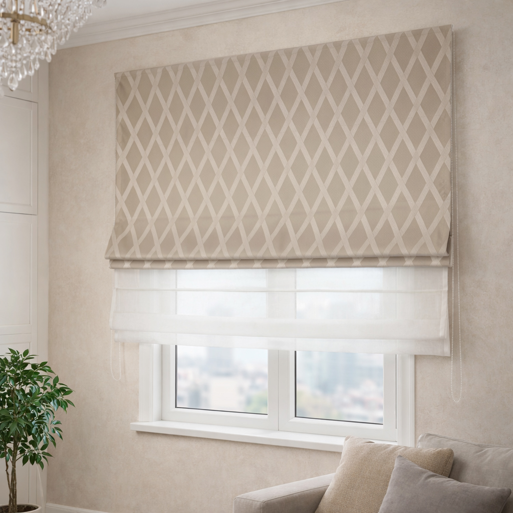 Римская штора день и ночь Crystal Glow бежевая с ромбами