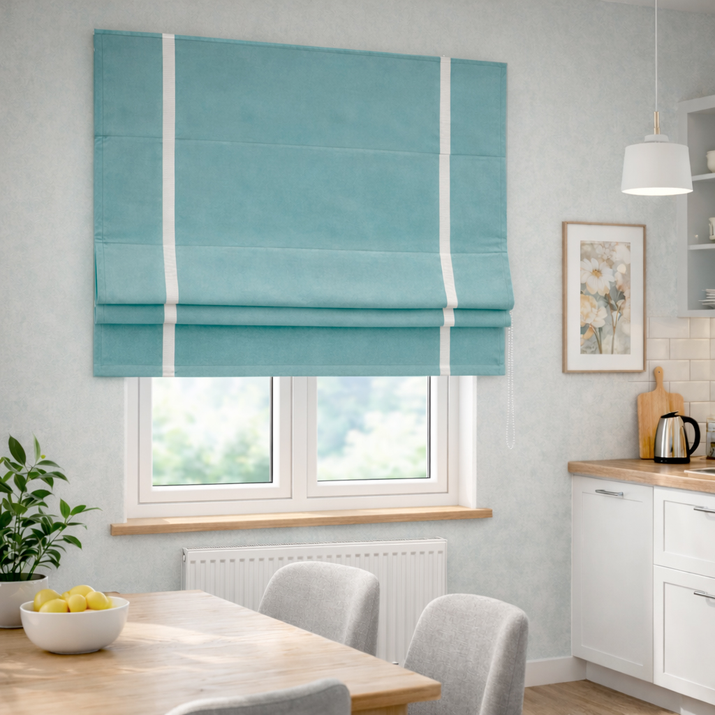 Римская штора Alcantara с кантом, бирюза