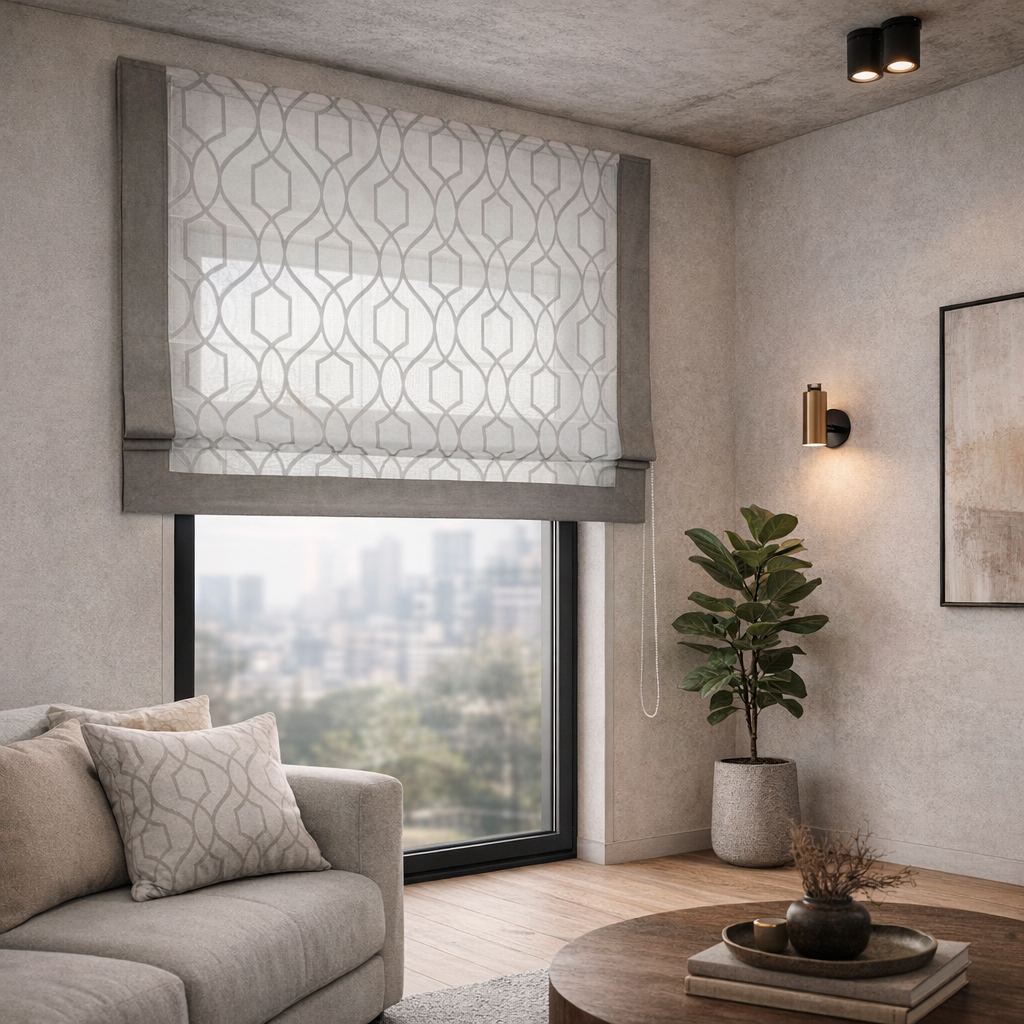 Прозрачная римская штора Gray Lattice Frame с серым кантом