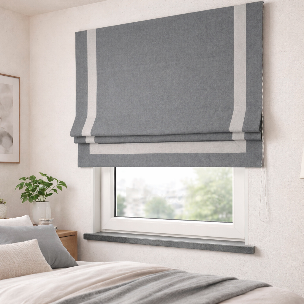 Римская штора блэкаут Eclipse Frame темно серая со светлым кантом