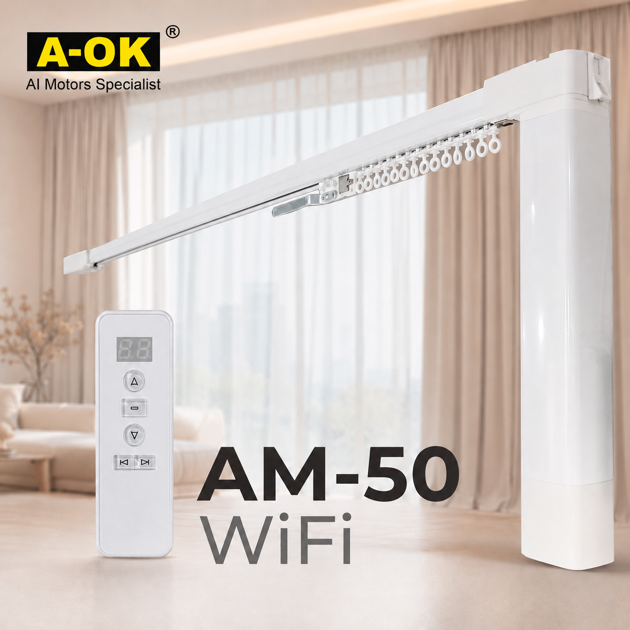 Раздвижной электрокарниз A-OK AM50-1.2/100-EM-P-W