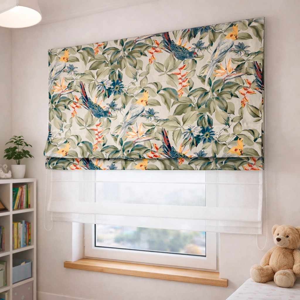 Двойная римская штора Funny Parrots день и ночь