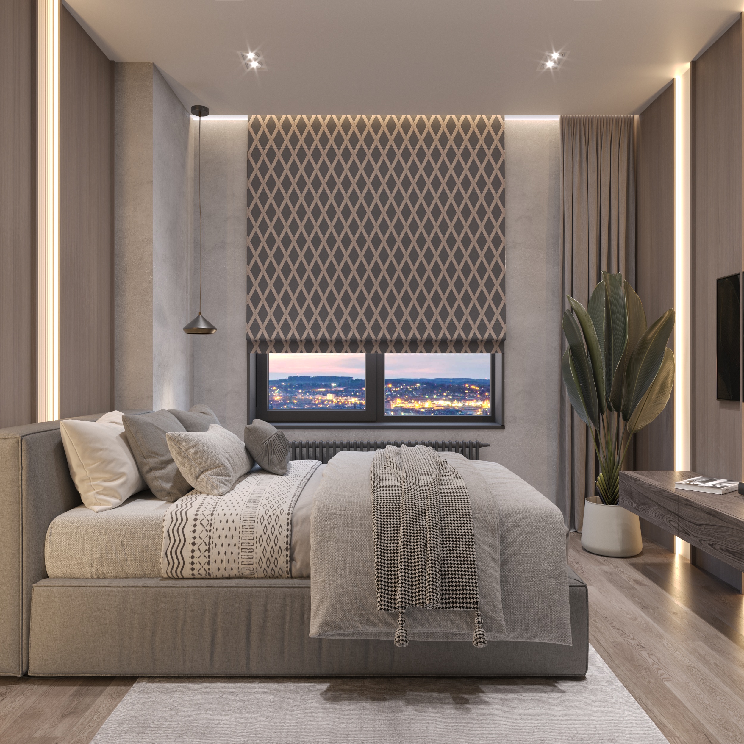 Римская штора Crystal Glow серая с золотистыми ромбами