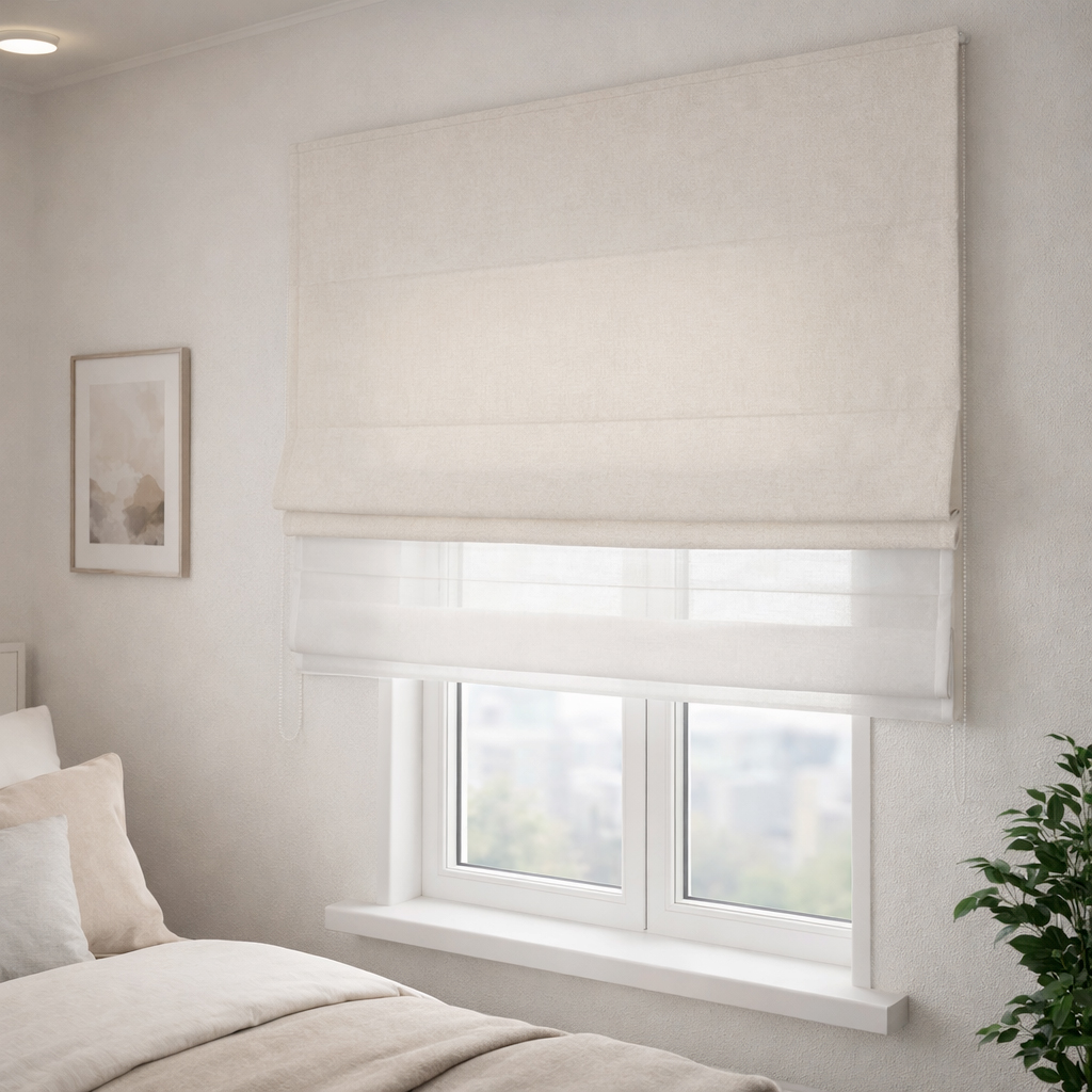 Двойная римская штора Chenille Milk с тюлем