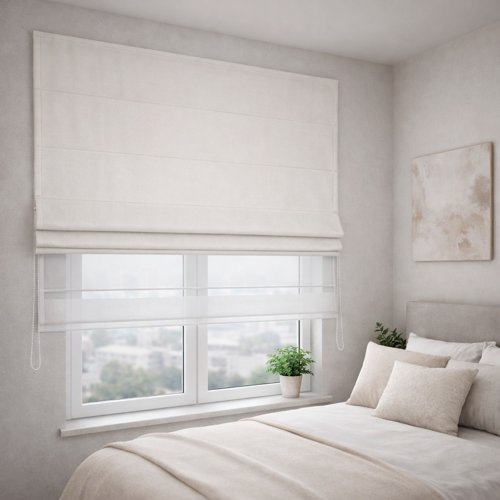 Двойная римская штора White Cover с тюлем