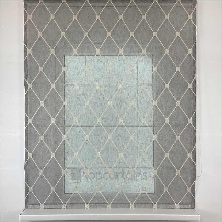 картинка Римская штора Geometrics Tulle  из серого льняного тюля с ромбами от магазина Topcurtains