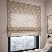 картинка Римская штора Geometrics Tulle  из бежевого тюля с вышитыми ромбами от магазина Topcurtains