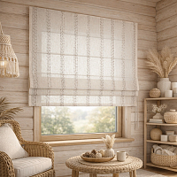 картинка Римская штора из бежевого прозрачного тюля Scandi light от магазина Topcurtains