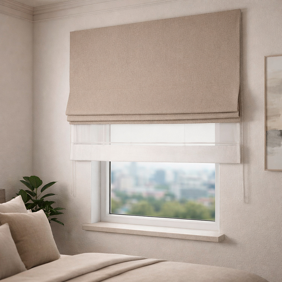 картинка Двойная римская штора день и ночь Eclipse, бежевый блэкаут с тюлем от магазина Topcurtains