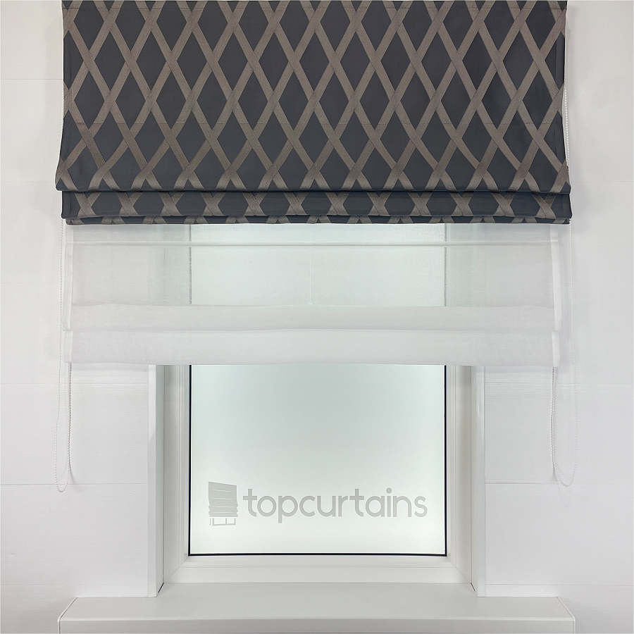 картинка Двойная римская штора Crystal Glow серая с золотистыми ромбами от магазина Topcurtains