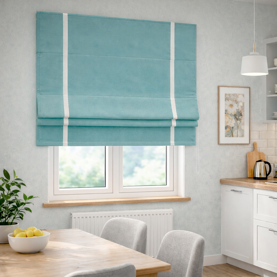 картинка Римская штора Alcantara с кантом, бирюза от магазина Topcurtains