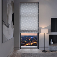 картинка Римская штора Geometrics Tulle  из серого льняного тюля с ромбами от магазина Topcurtains