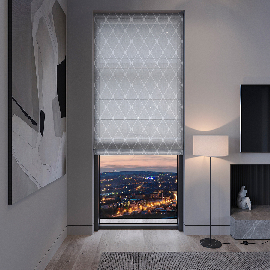 Римская штора Geometrics Tulle на панорамном окне