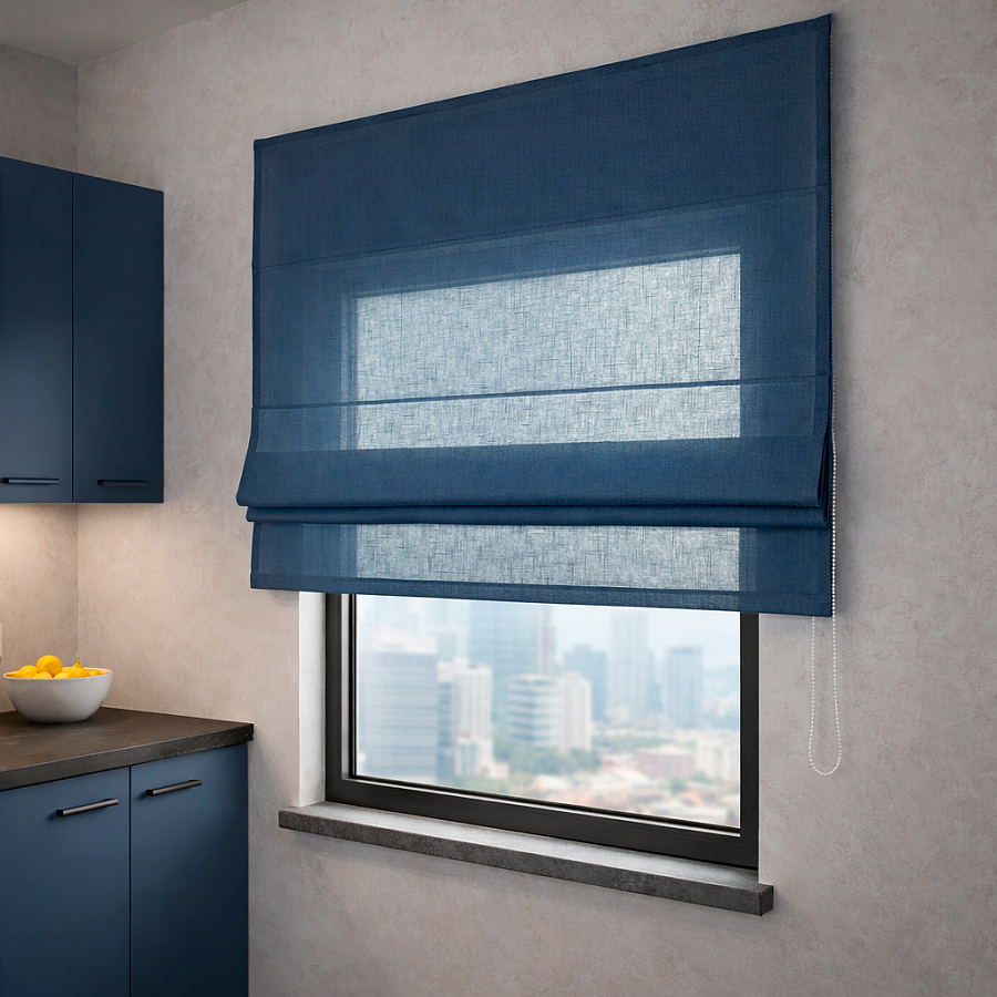 картинка Римская штора Flax Melody, синяя от магазина Topcurtains