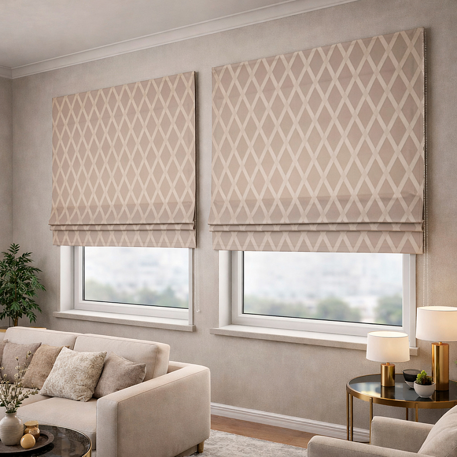 картинка Римская штора Crystal Glow бежевая с ромбами от магазина Topcurtains