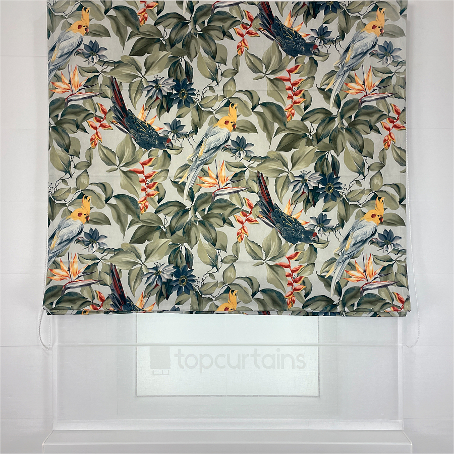 картинка Двойная римская штора Funny Parrots день и ночь от магазина Topcurtains