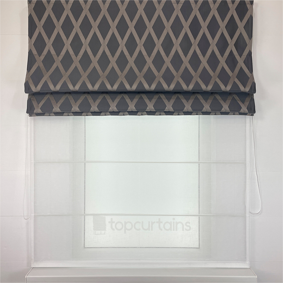 картинка Двойная римская штора Crystal Glow серая с золотистыми ромбами от магазина Topcurtains