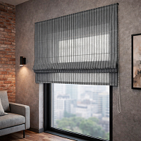 картинка Римская штора из серого льняного тюля с черными полосками Sun Line от магазина Topcurtains