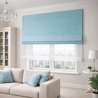 картинка Двойная римская штора Soft Color, голубой блэкаут с тюлем от магазина Topcurtains