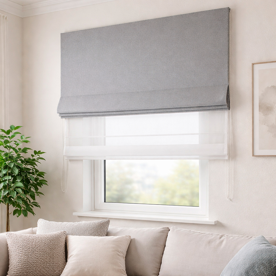 картинка Двойная римская штора блэкаут Eclipse серая от магазина Topcurtains