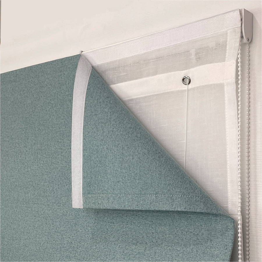 картинка Двойная римская штора Eclipse бирюзовый блэкаут с тюлем от магазина Topcurtains