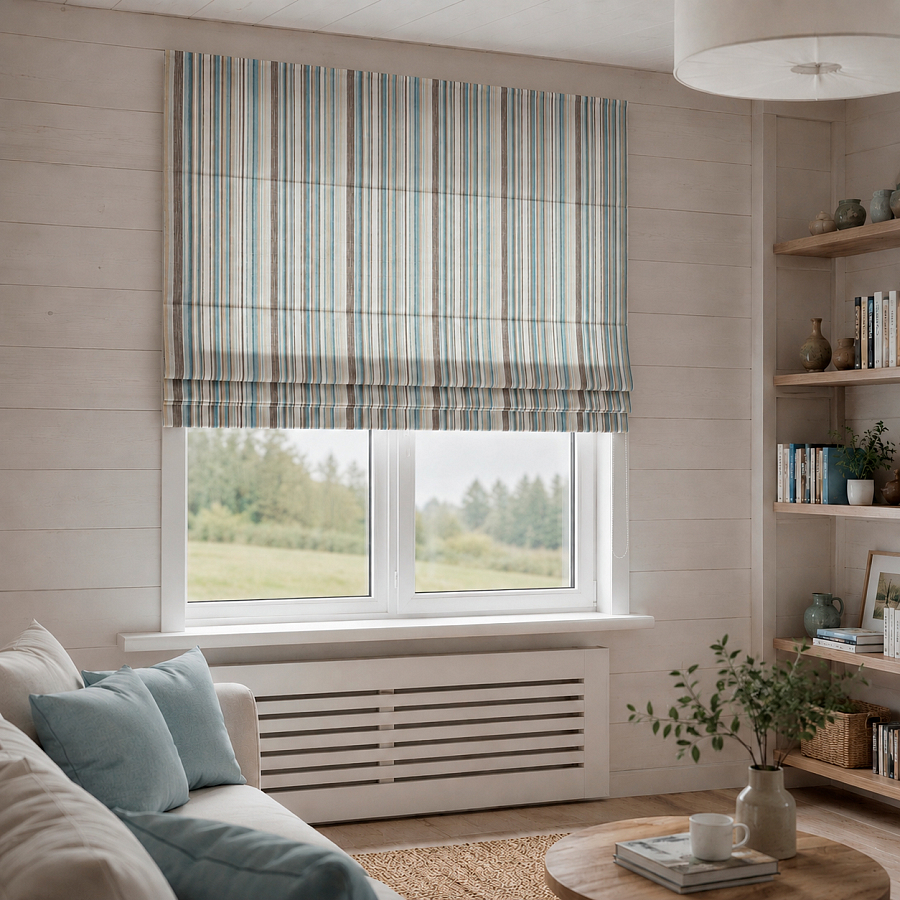 картинка Римская штора Candy Stripes голубая от магазина Topcurtains