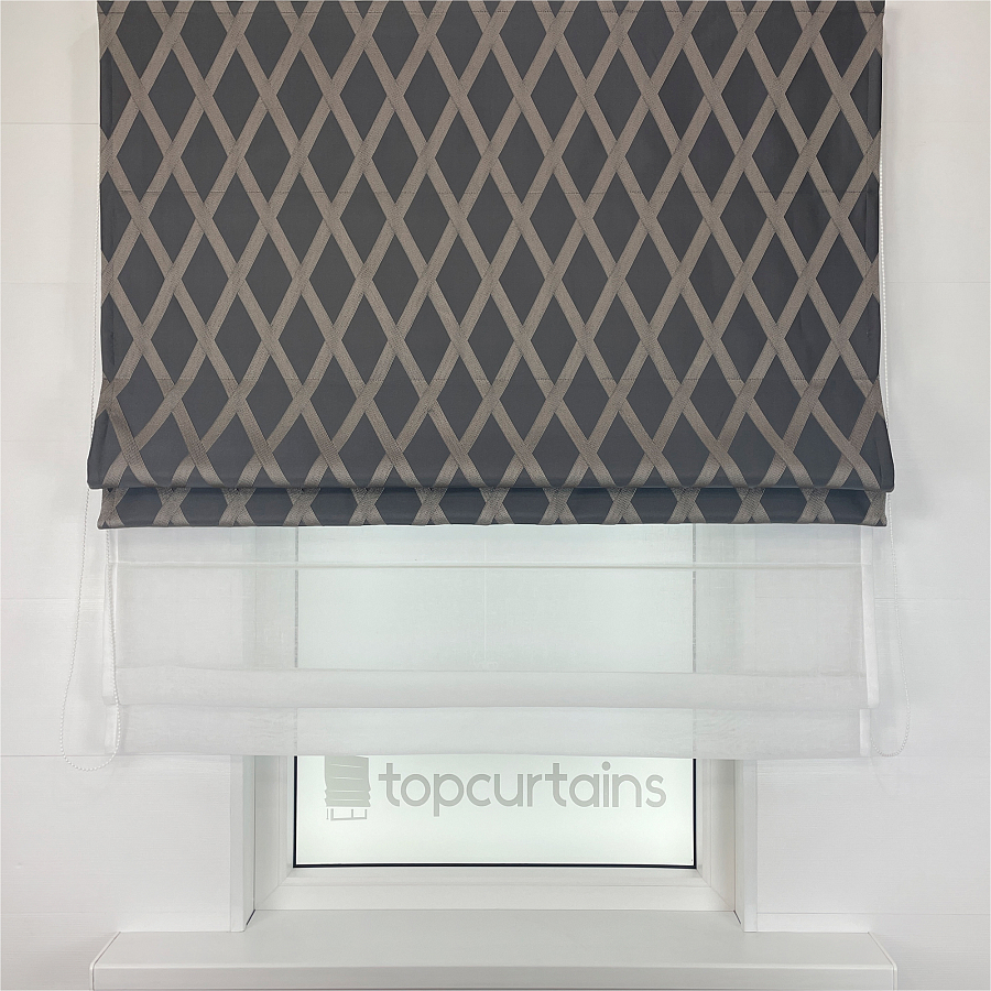 картинка Двойная римская штора Crystal Glow серая с золотистыми ромбами от магазина Topcurtains