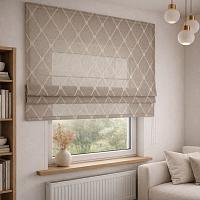 картинка Римская штора Geometrics Tulle  из бежевого тюля с вышитыми ромбами от магазина Topcurtains