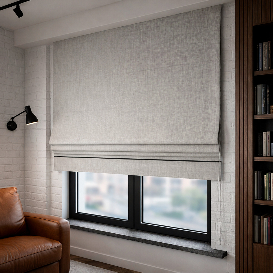 картинка Римская штора Perfection Line, бежево серая с тонким кантом от магазина Topcurtains