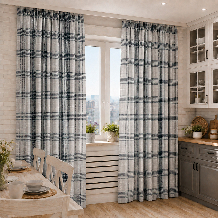 картинка Штора из рогожки в клетку Tartan серый от магазина Topcurtains